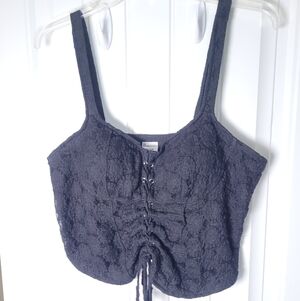 Black Goth Lace Up Corset-Style Crop Top.  Size XL